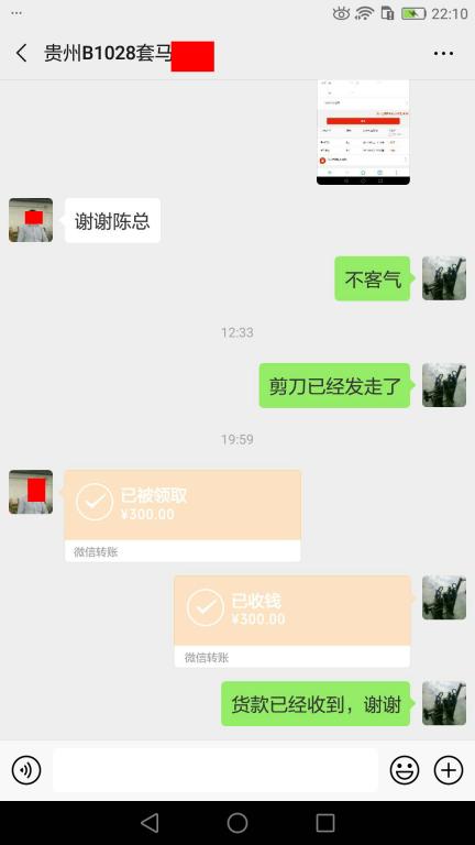 3月19日貴陽客戶轉賬300元至微信賬戶